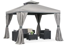 Sivý záhradný pavilón s závesmi Valencia 3x3m Garden Point
