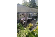 Antracitová pergola na terasu so závesmi La Palma 3x4 Garden Point