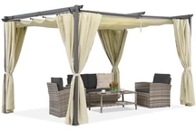 Béžová pergola na terasu so závesmi La Palma 3x3 Garden Point