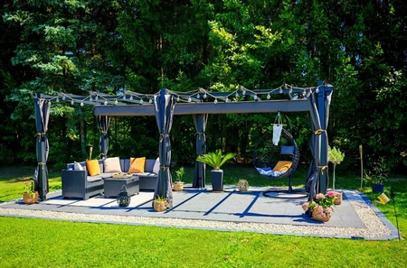 Barbados terasová pergola 3x6 m so závesmi Garden Point antracitová