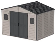 Veľký plastový záhradný domček Duramax WoodBridge Plus II 10,5 x 8 sivý