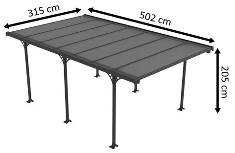 Veľký polykarbonátový prístrešok Montana 3,15 x 5,00 m CoverTech antracitový