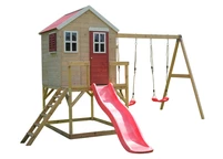 Drevený domček s plošinou, šmykľavkou a 2 hojdačkami Antek V