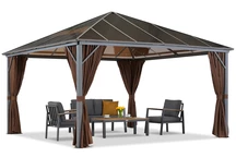 Milos 4x4m záhradný altánok s hnedými závesmi Garden Point