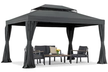 Antracitový záhradný pavilón so závesmi Valencia 3x4m Garden Point
