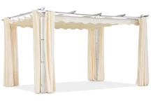 Barbados terasová pergola 3x4 m so závesmi Garden Point bielej a béžovej farby
