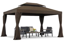 Hnedý záhradný pavilón so závesmi Valencia 4x4m Garden Point