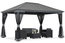 Kovový altánok Sardínia so závesmi 3x4 Garden Point béžová