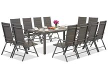 Záhradný hliníkový nábytok Garden Point sivej farby s veľkým stolom Polywood Verona pre 12 osôb